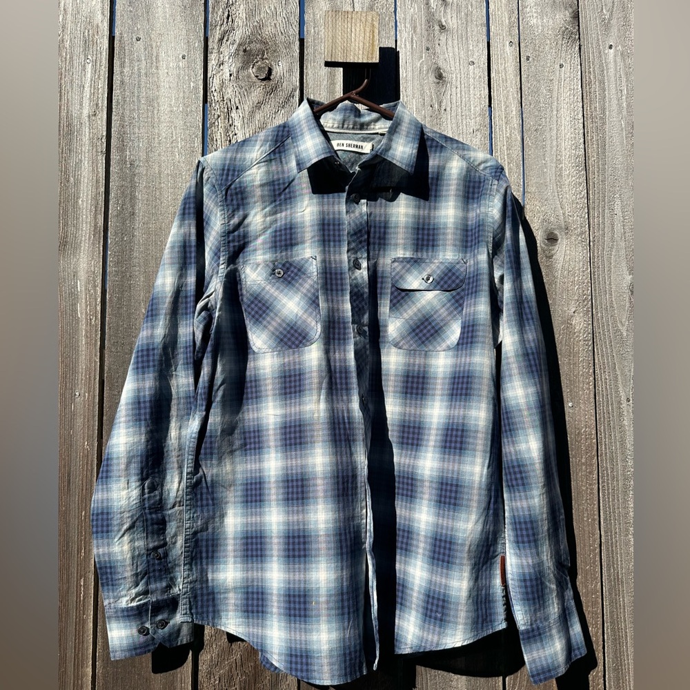 Ben Sherman Long Sleeve Slim Fit Blue Plaid Shirt MA00643 B51 Navy Blazer